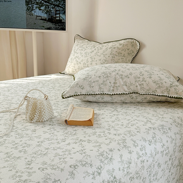 91家纺网 家纺一手货源 找家纺 金丝鸟家纺 2025春夏新款全棉纯棉双层纱床单 单品单件 绿意枝头