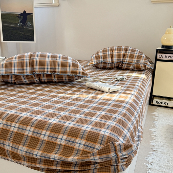 91家纺网 家纺一手货源 找家纺 金丝鸟家纺 2025春夏新款全棉纯棉双层纱床单 单品单件 青梅田格