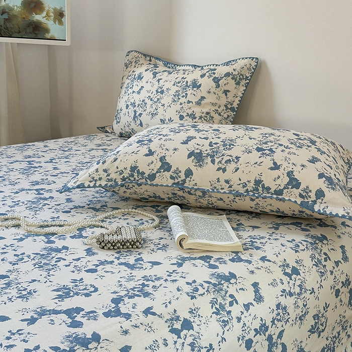 91家纺网 家纺一手货源 找家纺 金丝鸟家纺 2025春夏新款全棉纯棉双层纱床单 单品单件 青瓷花弄