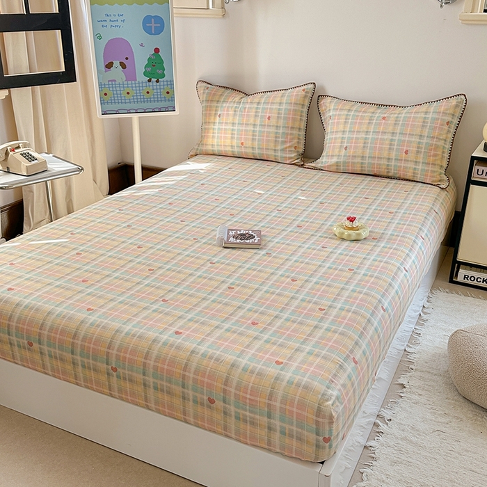 91家纺网 家纺一手货源 找家纺 金丝鸟家纺 2025春夏新款全棉纯棉双层纱床单 单品单件 七彩方格