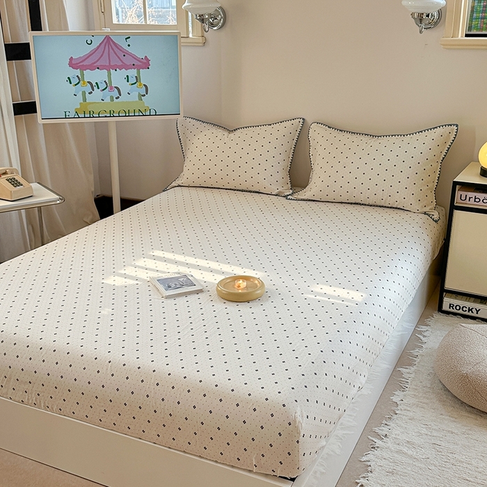 91家纺网 家纺一手货源 找家纺 金丝鸟家纺 2025春夏新款全棉纯棉双层纱床单 单品单件 四叶纹