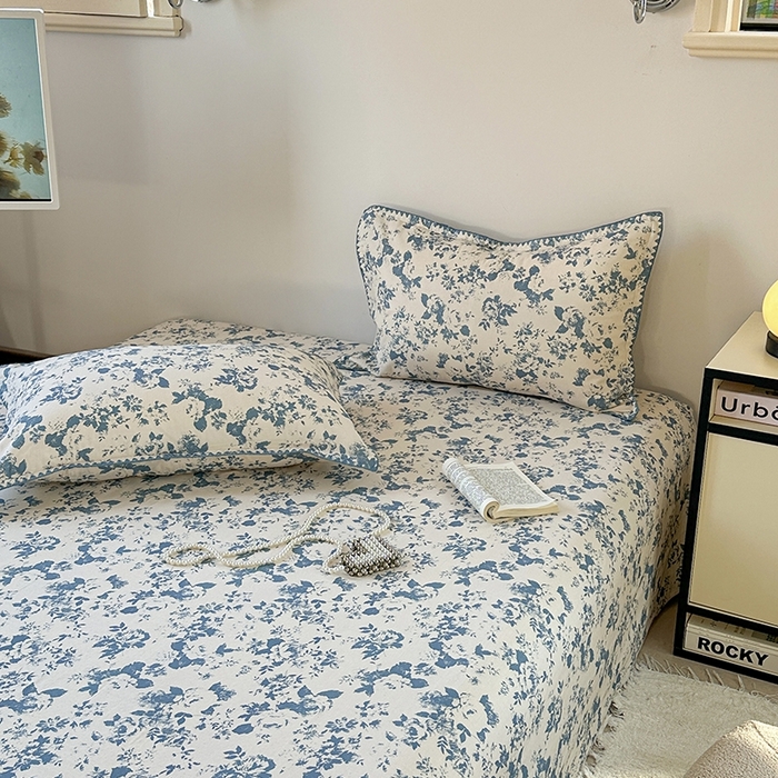 91家纺网 家纺一手货源 找家纺 金丝鸟家纺 2025春夏新款全棉纯棉双层纱床单 单品单件 青瓷花弄