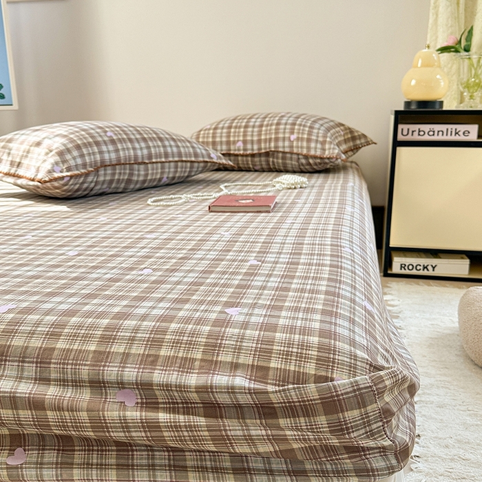 91家纺网 家纺一手货源 找家纺 金丝鸟家纺 2025春夏新款全棉纯棉双层纱床单 单品单件 复古棕格