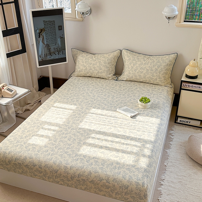 91家纺网 家纺一手货源 找家纺 金丝鸟家纺 2025春夏新款全棉纯棉双层纱床单 单品单件 蓝色枝丫