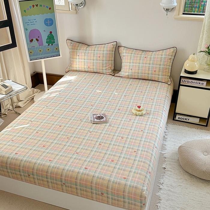 91家纺网 家纺一手货源 找家纺 金丝鸟家纺 2025春夏新款全棉纯棉双层纱床单 单品单件 七彩方格