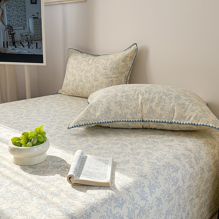 91家纺网 家纺一手货源 找家纺 金丝鸟家纺 2025春夏新款全棉纯棉双层纱床单 单品单件 蓝色枝丫