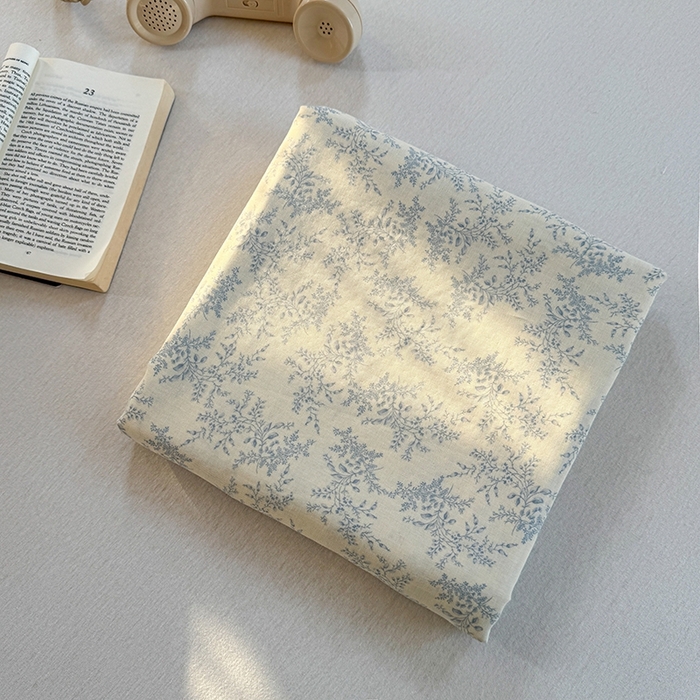 91家纺网 家纺一手货源 找家纺 金丝鸟家纺 2025春夏新款全棉纯棉双层纱床单 单品单件 蓝色枝丫