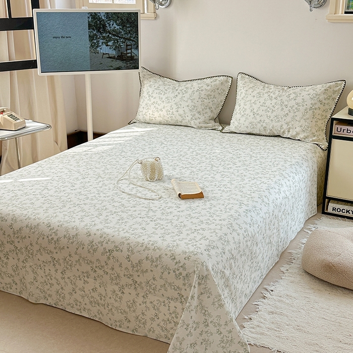 91家纺网 家纺一手货源 找家纺 金丝鸟家纺 2025春夏新款全棉纯棉双层纱床单 单品单件 绿意枝头