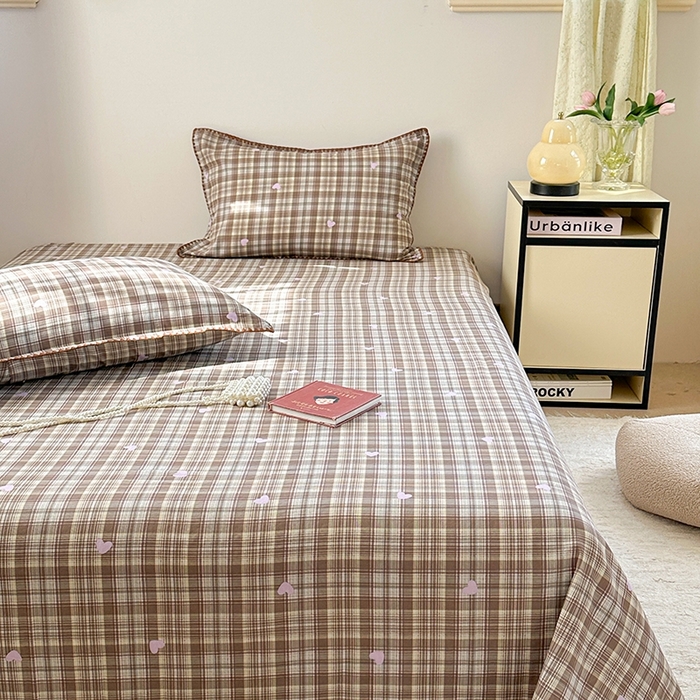 91家纺网 家纺一手货源 找家纺 金丝鸟家纺 2025春夏新款全棉纯棉双层纱床单 单品单件 复古棕格