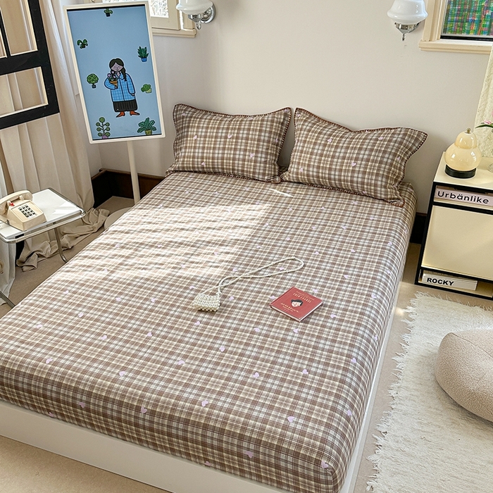 91家纺网 家纺一手货源 找家纺 金丝鸟家纺 2025春夏新款全棉纯棉双层纱床单 单品单件 复古棕格