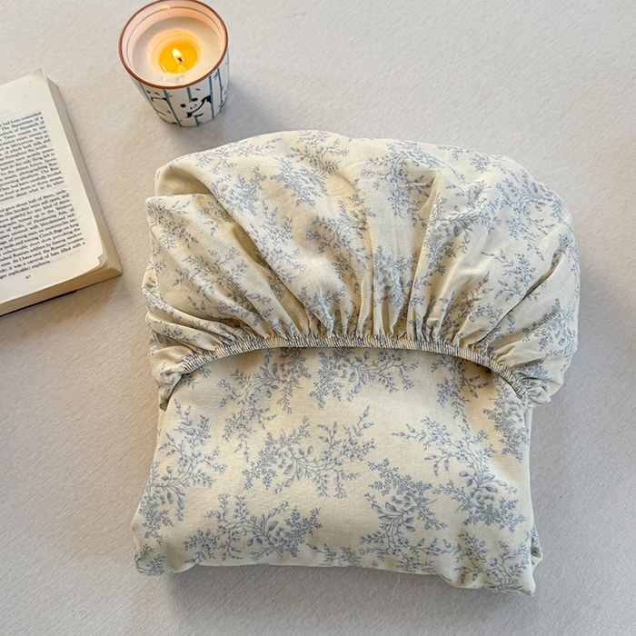 91家纺网 家纺一手货源 找家纺 金丝鸟家纺 2025春夏新款全棉纯棉双层纱床单 单品单件 蓝色枝丫