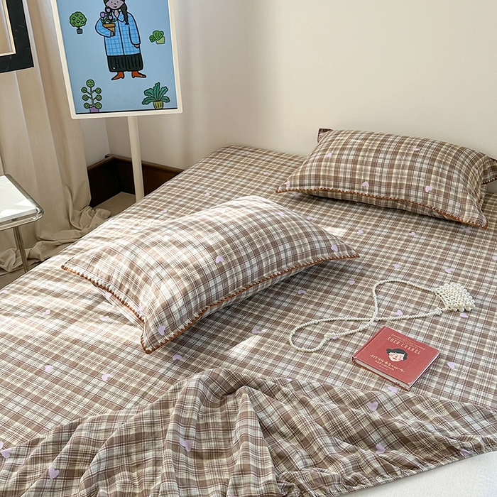 91家纺网 家纺一手货源 找家纺 金丝鸟家纺 2025春夏新款全棉纯棉双层纱床单 单品单件 复古棕格