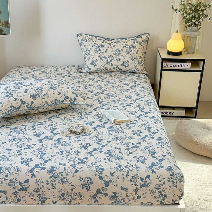 91家纺网 家纺一手货源 找家纺 金丝鸟家纺 2025春夏新款全棉纯棉双层纱床单 单品单件 青瓷花弄