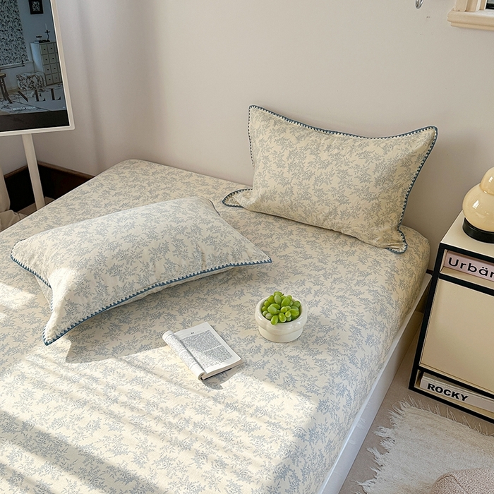 91家纺网 家纺一手货源 找家纺 金丝鸟家纺 2025春夏新款全棉纯棉双层纱床单 单品单件 蓝色枝丫