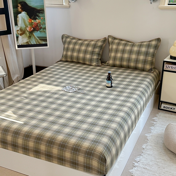 91家纺网 家纺一手货源 找家纺 金丝鸟家纺 2025春夏新款全棉纯棉双层纱床单 单品单件 轨迹绿格