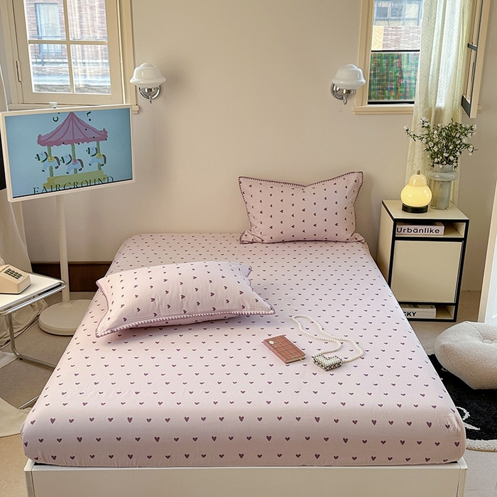 91家纺网 家纺一手货源 找家纺 金丝鸟家纺 2025春夏新款全棉纯棉双层纱床单 单品单件 紫色心情