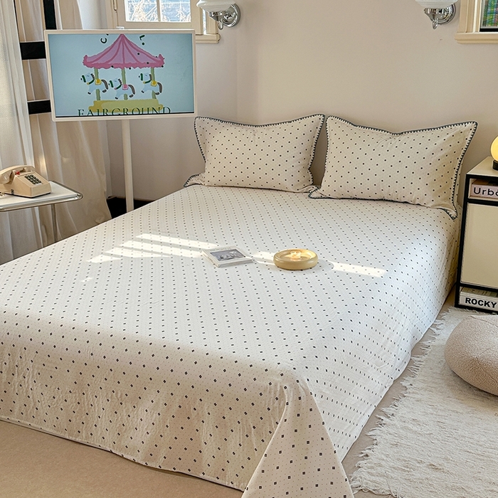 91家纺网 家纺一手货源 找家纺 金丝鸟家纺 2025春夏新款全棉纯棉双层纱床单 单品单件 四叶纹