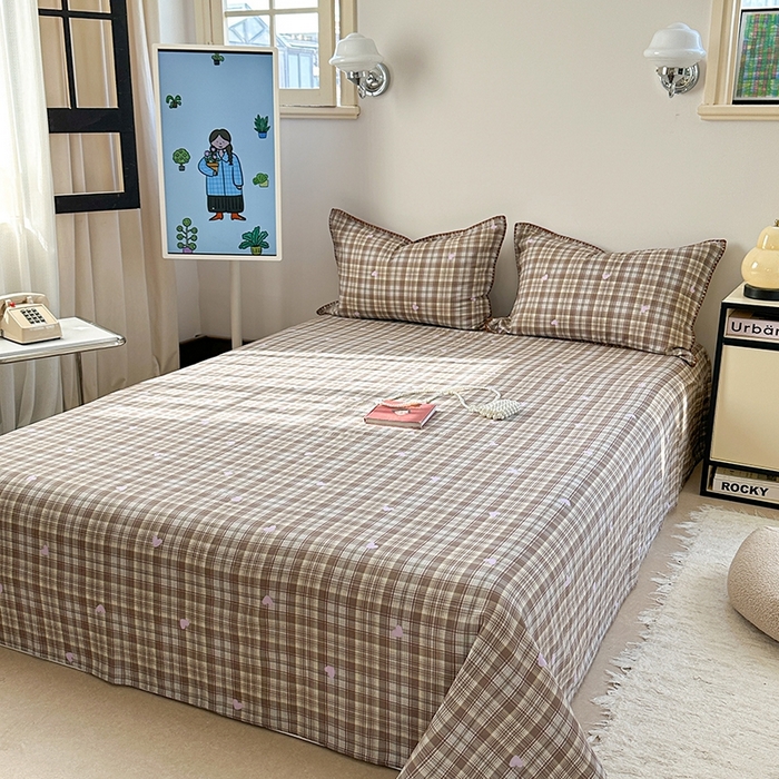 91家纺网 家纺一手货源 找家纺 金丝鸟家纺 2025春夏新款全棉纯棉双层纱床单 单品单件 复古棕格