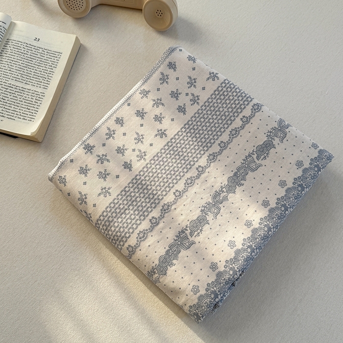 91家纺网 家纺一手货源 找家纺 金丝鸟家纺 2025春夏新款全棉纯棉双层纱床单 单品单件 蓝色花纹