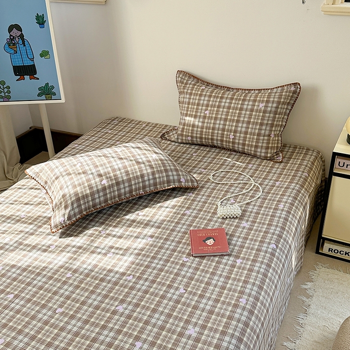 91家纺网 家纺一手货源 找家纺 金丝鸟家纺 2025春夏新款全棉纯棉双层纱床单 单品单件 复古棕格