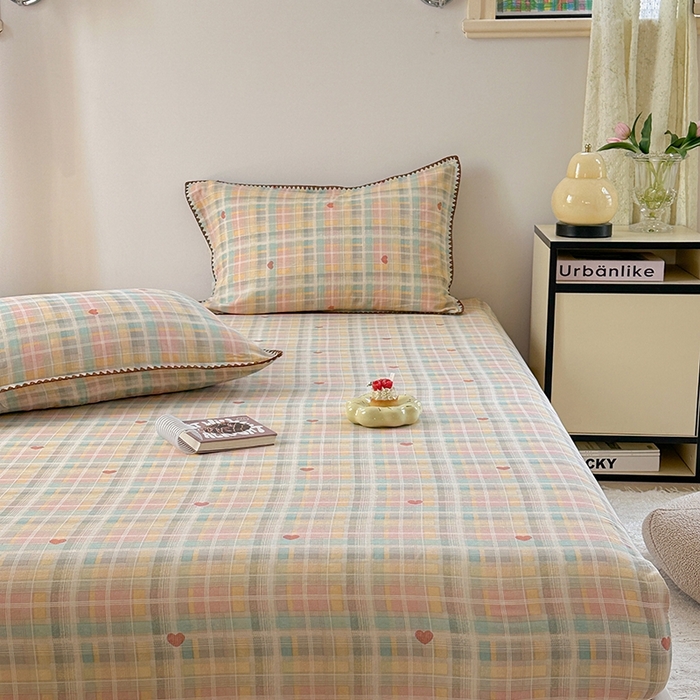 91家纺网 家纺一手货源 找家纺 金丝鸟家纺 2025春夏新款全棉纯棉双层纱床单 单品单件 七彩方格