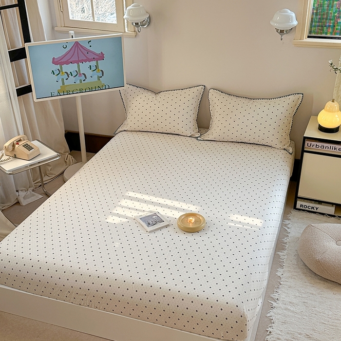 91家纺网 家纺一手货源 找家纺 金丝鸟家纺 2025春夏新款全棉纯棉双层纱床单 单品单件 四叶纹