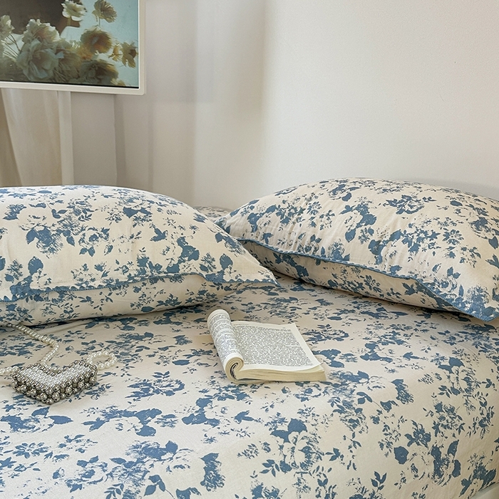 91家纺网 家纺一手货源 找家纺 金丝鸟家纺 2025春夏新款全棉纯棉双层纱床单 单品单件 青瓷花弄