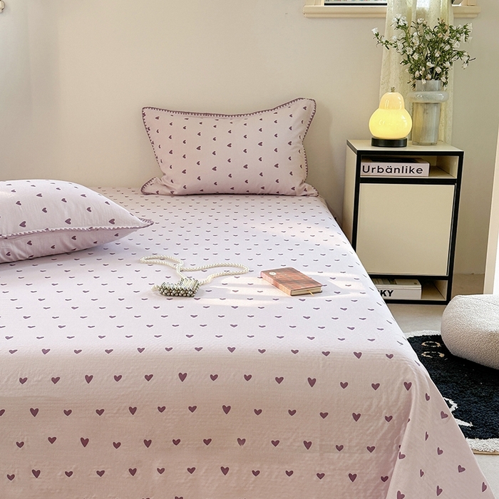 91家纺网 家纺一手货源 找家纺 金丝鸟家纺 2025春夏新款全棉纯棉双层纱床单 单品单件 紫色心情