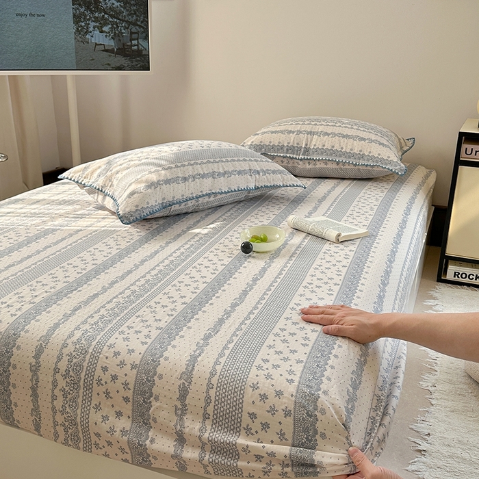 91家纺网 家纺一手货源 找家纺 金丝鸟家纺 2025春夏新款全棉纯棉双层纱床单 单品单件 蓝色花纹