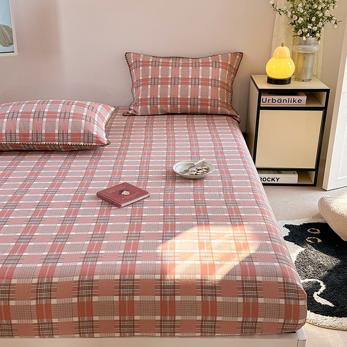 91家纺网 家纺一手货源 找家纺 金丝鸟家纺 2025春夏新款全棉纯棉双层纱床单 单品单件 怀秋豆沙格