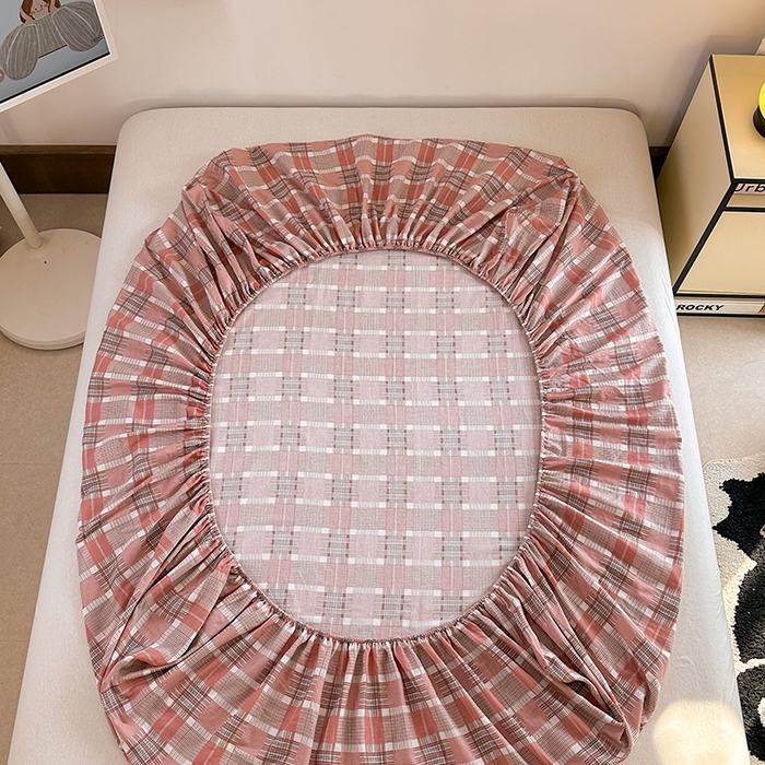 91家纺网 家纺一手货源 找家纺 金丝鸟家纺 2025春夏新款全棉纯棉双层纱床单 单品单件 怀秋豆沙格