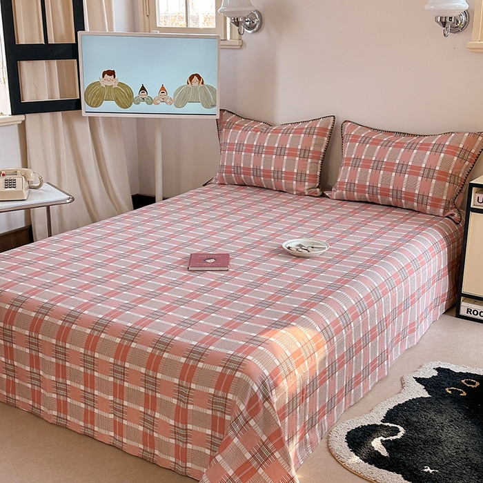 91家纺网 家纺一手货源 找家纺 金丝鸟家纺 2025春夏新款全棉纯棉双层纱床单 单品单件 怀秋豆沙格