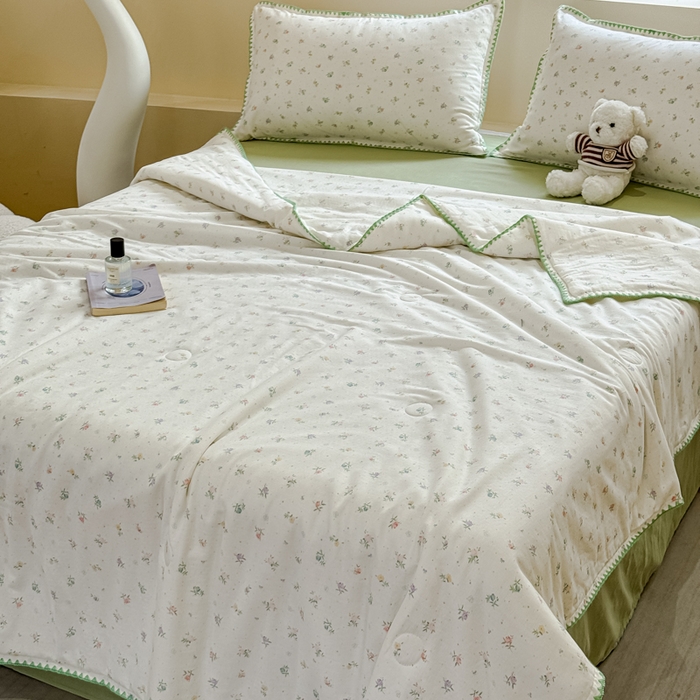 金丝鸟家纺 2025春夏新款全棉纯棉双层纱夏被夏凉被空调被 百花 绿