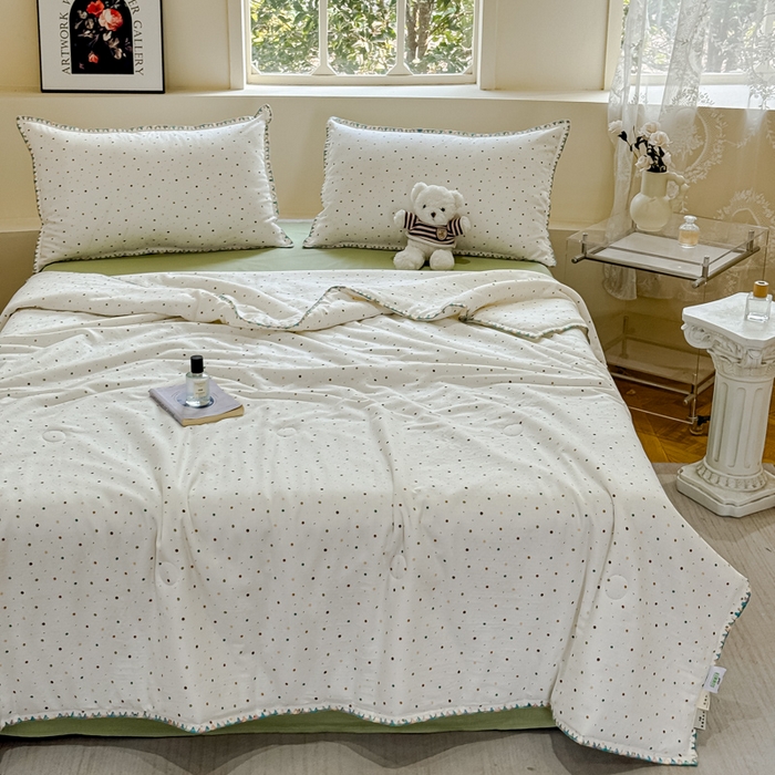 91家纺网 家纺一手货源 找家纺 金丝鸟家纺 2025春夏新款全棉纯棉双层纱夏被夏凉被空调被 彩色玻璃球