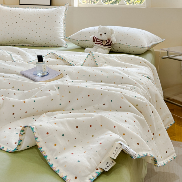 91家纺网 家纺一手货源 找家纺 金丝鸟家纺 2025春夏新款全棉纯棉双层纱夏被夏凉被空调被 彩色玻璃球