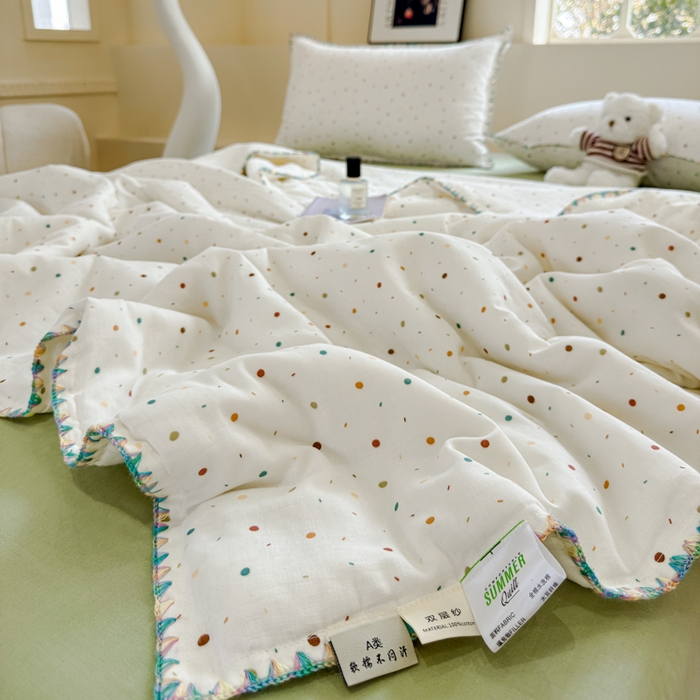 91家纺网 家纺一手货源 找家纺 金丝鸟家纺 2025春夏新款全棉纯棉双层纱夏被夏凉被空调被 彩色玻璃球