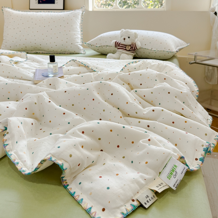91家纺网 家纺一手货源 找家纺 金丝鸟家纺 2025春夏新款全棉纯棉双层纱夏被夏凉被空调被 彩色玻璃球