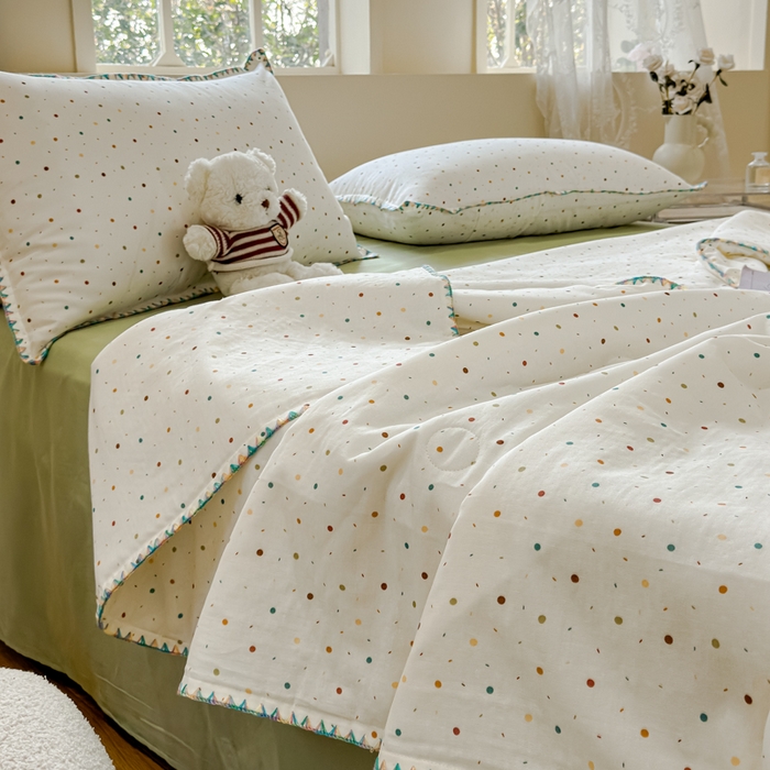 91家纺网 家纺一手货源 找家纺 金丝鸟家纺 2025春夏新款全棉纯棉双层纱夏被夏凉被空调被 彩色玻璃球