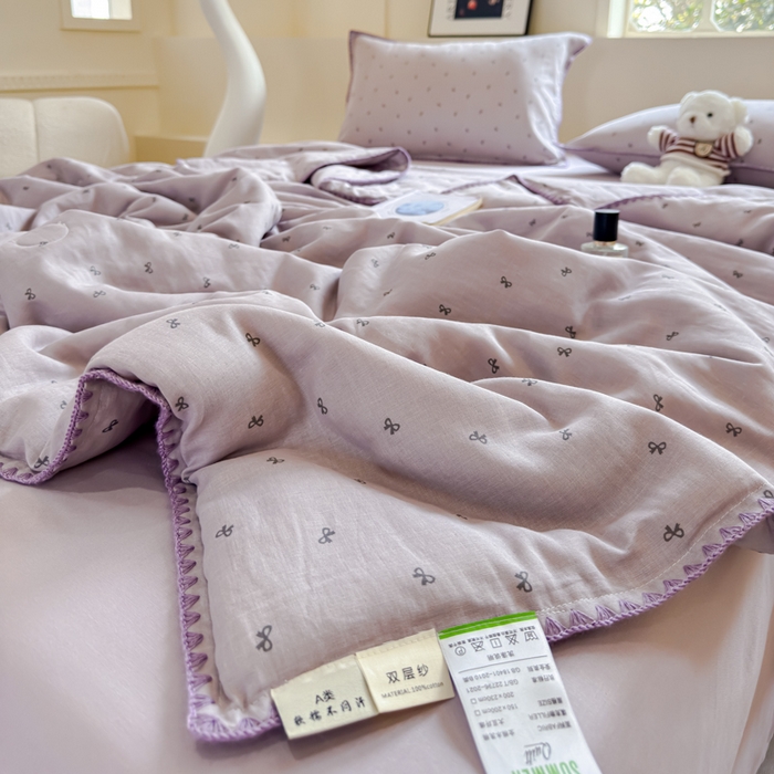 91家纺网 家纺一手货源 找家纺 金丝鸟家纺 2025春夏新款全棉纯棉双层纱夏被夏凉被空调被 密语小结