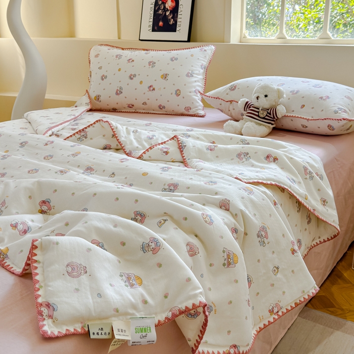 金丝鸟家纺 2025春夏新款全棉纯棉双层纱夏被夏凉被空调被 面包女孩