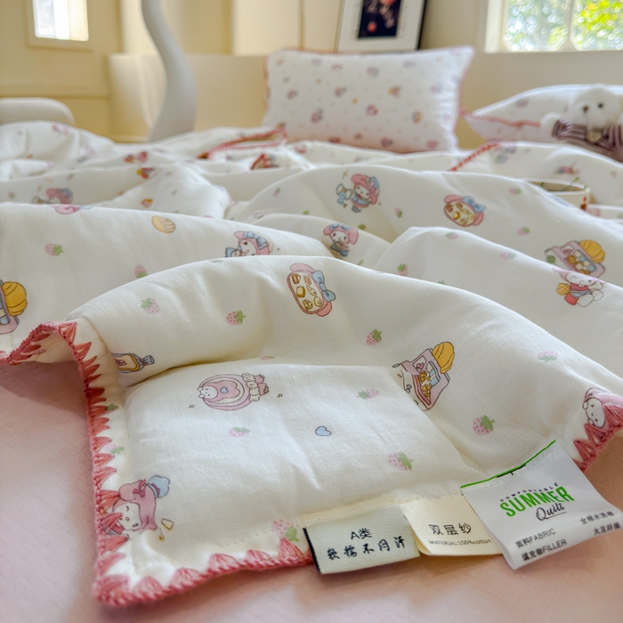 91家纺网 家纺一手货源 找家纺 金丝鸟家纺 2025春夏新款全棉纯棉双层纱夏被夏凉被空调被 面包女孩