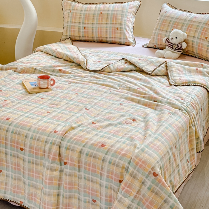 金丝鸟家纺 2025春夏新款全棉纯棉双层纱夏被夏凉被空调被 七彩方格