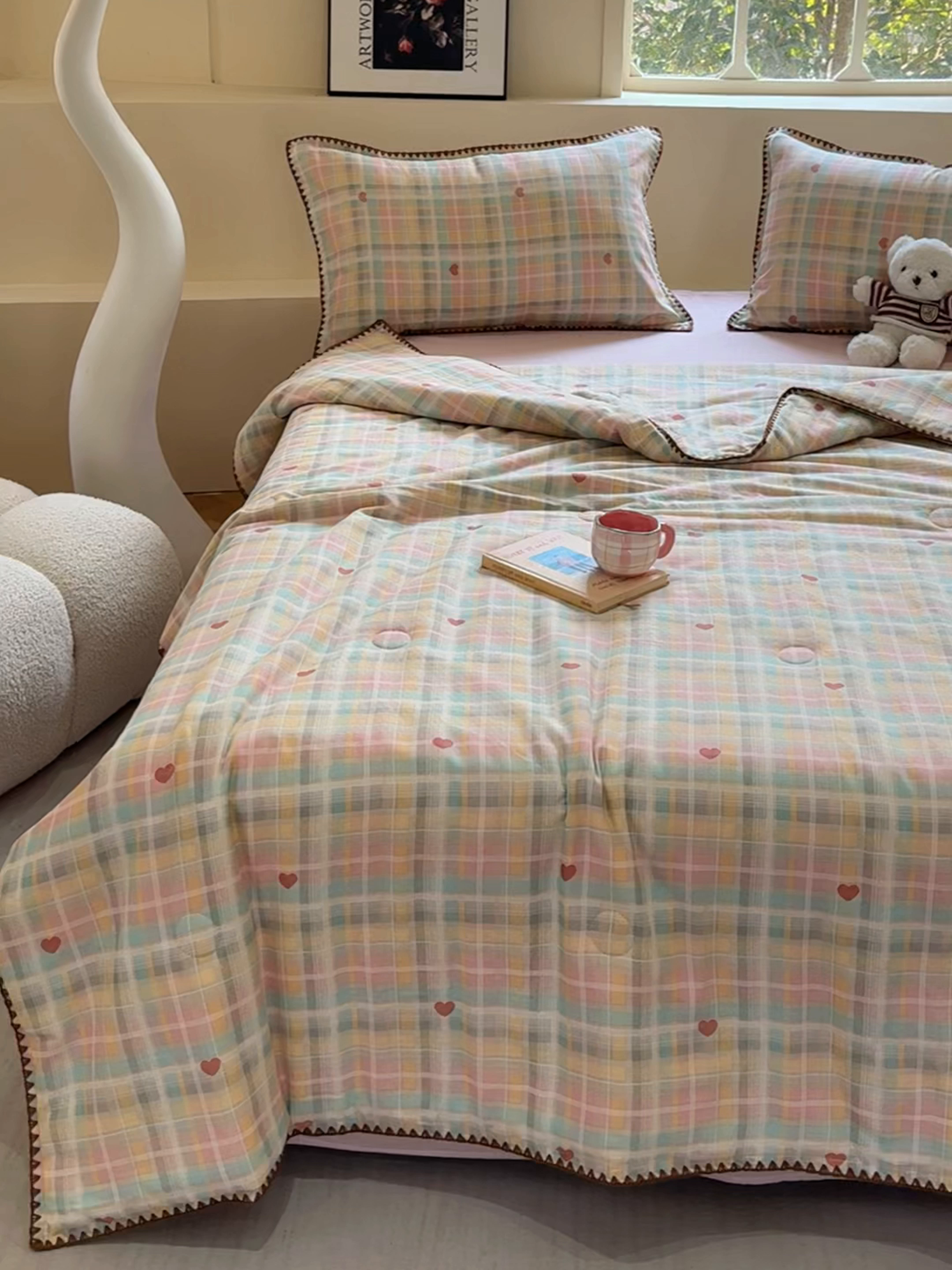 91家纺网 家纺一手货源 找家纺 金丝鸟家纺 2025春夏新款全棉纯棉双层纱夏被夏凉被空调被 七彩方格