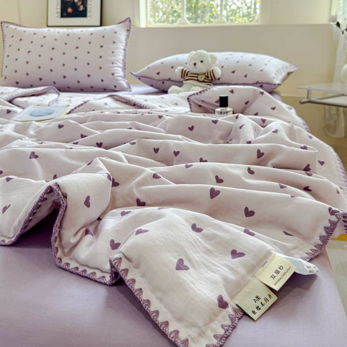 91家纺网 家纺一手货源 找家纺 金丝鸟家纺 2025春夏新款全棉纯棉双层纱夏被夏凉被空调被 紫色心情