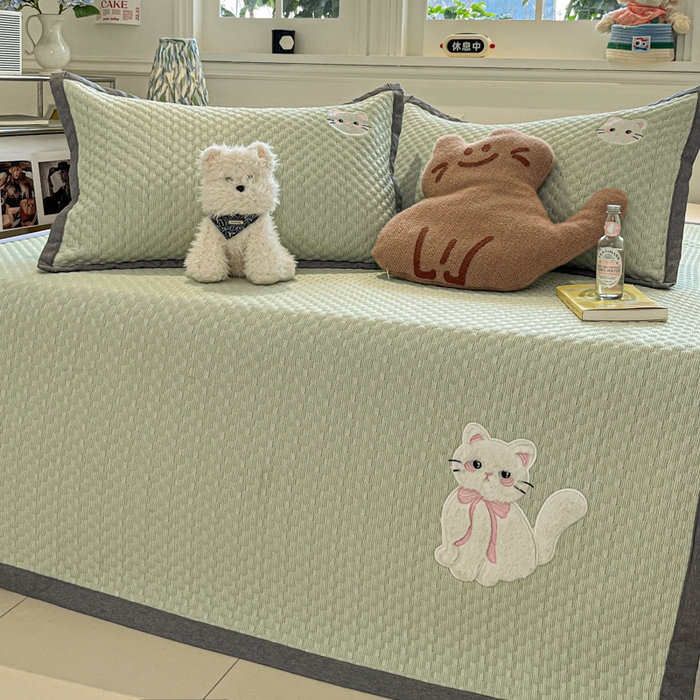 91家纺网 家纺一手货源 找家纺 （总）沐慕 2025新款绣花凉感淑女喵豆豆凉席