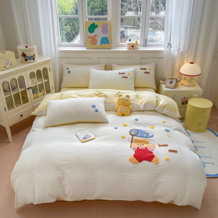 91家纺网 家纺一手货源 找家纺 （总）如意朵 2025新款全棉纯棉提花水洗棉绣花四件套（专版花型）