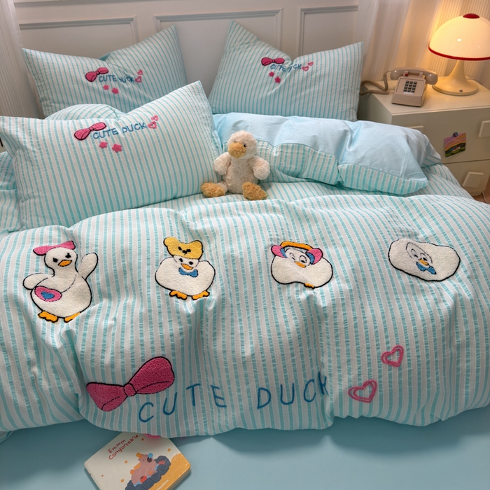 91家纺网 家纺一手货源 找家纺 如意朵 2025新款全棉纯棉提花水洗棉绣花四件套（专版花型） 开心丫