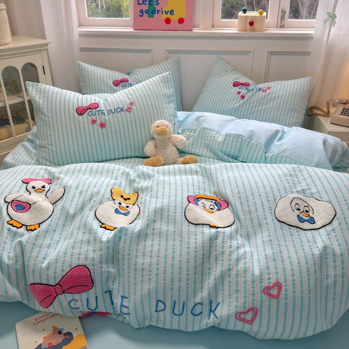 91家纺网 家纺一手货源 找家纺 如意朵 2025新款全棉纯棉提花水洗棉绣花四件套（专版花型） 开心丫