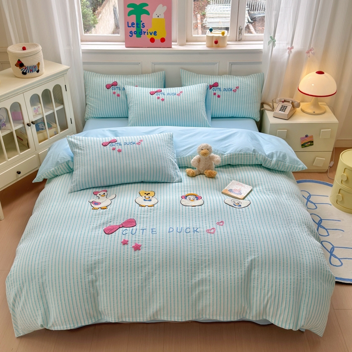 91家纺网 家纺一手货源 找家纺 如意朵 2025新款全棉纯棉提花水洗棉绣花四件套（专版花型） 开心丫