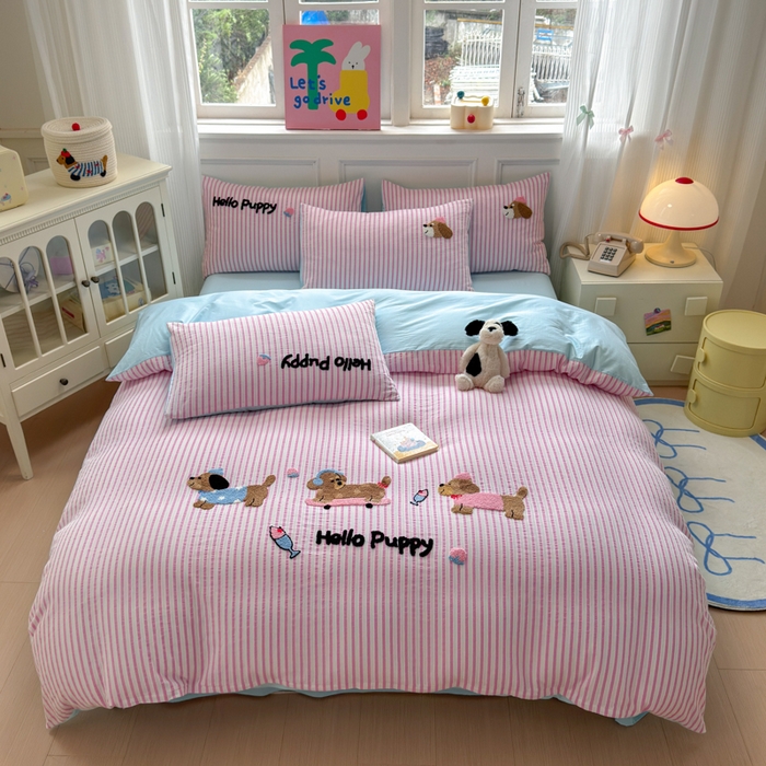 91家纺网 家纺一手货源 找家纺 （总）如意朵 2025新款全棉纯棉提花水洗棉绣花四件套（专版花型）